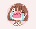 Cartoon sad girl crying and vector character design Royalty Free Stock Photo