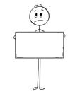 Cartoon of Sad Man Holding Empty or Blank Sign Royalty Free Stock Photo