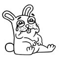 Cartoon sad rabbit in tears. Vector illustration.