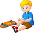 Cartoon sad skater falling of his skateboard Royalty Free Stock Photo