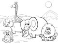 Cartoon safari animals group coloring page Royalty Free Stock Photo