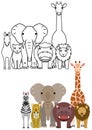 Cartoon safari animals group set, full body