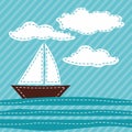 Cartoon Sail Boat. Patchwork. Royalty Free Stock Photo