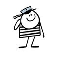 Cartoon sailor in striped vest and cap with ribbons salutes the commander. Vector illustration of boy in navy suit at carnival Royalty Free Stock Photo