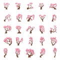 25 Cartoon sakura trees set