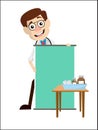Cartoon Salesman Pathologist Doctor with Ad Banner Vector
