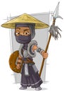 Cartoon samurai ninja in black mask