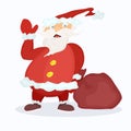 Cartoon santa with bag isolated on white background