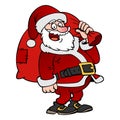 Cartoon Santa Claus character with a bag isolated