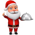 Cartoon Santa Claus character cook with a dish on a white background. 3d rendering. Illustration for advertising