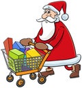 Cartoon Santa Claus character shopping on Christmas time