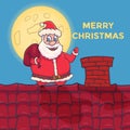 Cartoon Santa Claus Character standing on roof. Vector