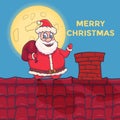Cartoon Santa Claus Character standing on roof. Vector Royalty Free Stock Photo