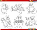 Cartoon Santa Claus characters set coloring book page Royalty Free Stock Photo
