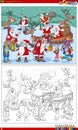 Cartoon Santa Claus Christmas characters group coloring book page Royalty Free Stock Photo