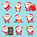 Cartoon Santa Claus. Christmas holiday greeting card character. Funny winter holidays characters flat vector set