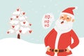 Cartoon Santa Claus for Christmas and New Year greeting vector illustration. Happy Santa Claus saying ho, ho with snowy