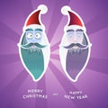 Cartoon Santa Claus Christmas stickers, vintage stickers, emotional Santa, vector illustration Royalty Free Stock Photo