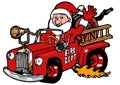 cartoon santa claus driving a fire truck Royalty Free Stock Photo