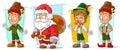 Cartoon santa claus and elf character vector set Royalty Free Stock Photo