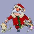 Cartoon Santa Claus with bags full of dollars