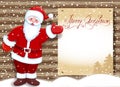 Cartoon Santa Claus hold celebratory Christmas background for layout letter with list wish to Santa Claus or announcement Royalty Free Stock Photo