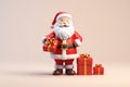 A cartoon Santa Claus holding a gift with two gifts at his feet Royalty Free Stock Photo