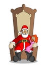 Cartoon Santa Claus with little girl at the elbow-chair