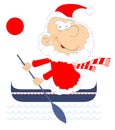 Funny Santa Claus rides on the boat illustration