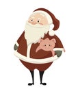 Cartoon Santa Claus with a piglet. Christmas illustration of santa claus with pig. Drawing for children.