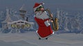 Cartoon santa claus playing saxophone at night in the snow Royalty Free Stock Photo