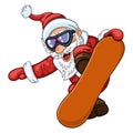 Cartoon Santa Claus in protective spectacles on the snowboard