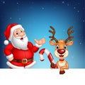 Cartoon Santa Claus and reindeer with blank sign Royalty Free Stock Photo