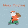 Cartoon Santa Claus Rides Vintage Green Scooter