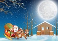 Cartoon santa claus riding his sleigh at the christmas night Royalty Free Stock Photo