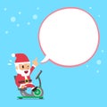 Cartoon santa claus riding recumbent exercise bike white speech bubble