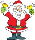 Cartoon Santa Claus ringing bells.