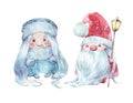 Cartoon santa claus and snow maiden Royalty Free Stock Photo