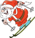Cartoon Santa Claus on winter holiday skiing happily vector illustration