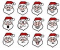 cartoon santa faces, happy, silly, angry