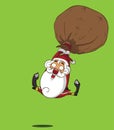 Cartoon Santa flying on gift balloon