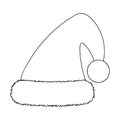 Cartoon Santa Hat outline Vector Isolated On White. Santa Claus capisolated on white background. Vector Illustration