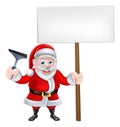 Cartoon Santa Holding Squeegee and Sign