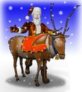 Cartoon Santa near to a reindeer