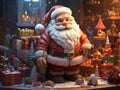 Cartoon Santa Planing for gift in big monitor