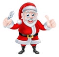 Cartoon Santa Thumbs Up and Holding Wrench Spanner