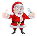 Cartoon Santa Thumbs Up and Holding Wrench Spanner