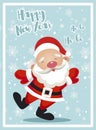 Christmas card. Funny cartoon Santa Claus. Red Santa hat. For Christmas and New Year posters, gift tags and labels