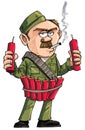 Cartoon Sapper with dynamite sticks. Royalty Free Stock Photo