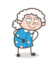 Cartoon Satisfied Old Woman Face Expression Vector Illustration